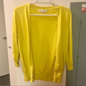 LOFT 3/4 Sleeve Yellow Cardigan